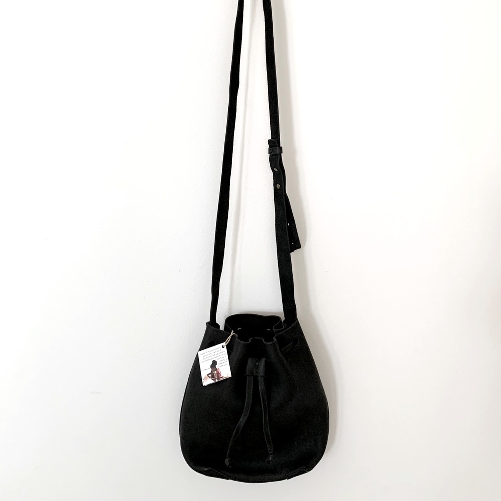 Hippie Festival Black Leather Crossbody Bag